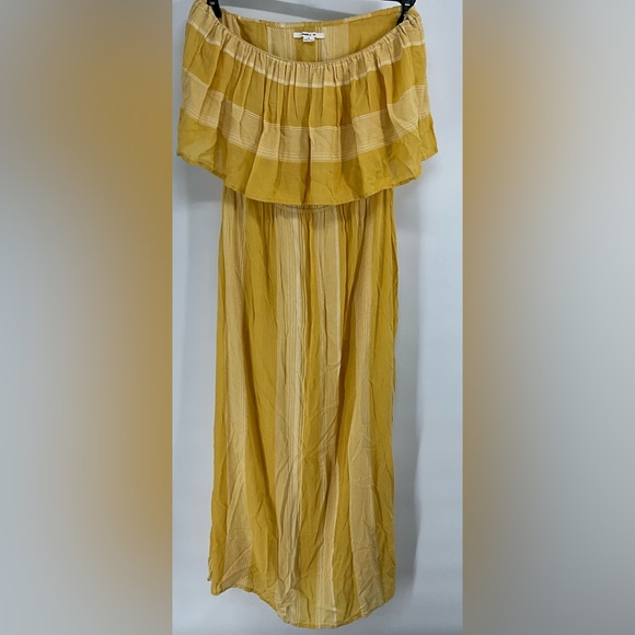O'Neill Mustard Sunflower Yellow Off-Shoulder 2 Slit Beach Coastal Maxi Dress L - Picture 1 of 7